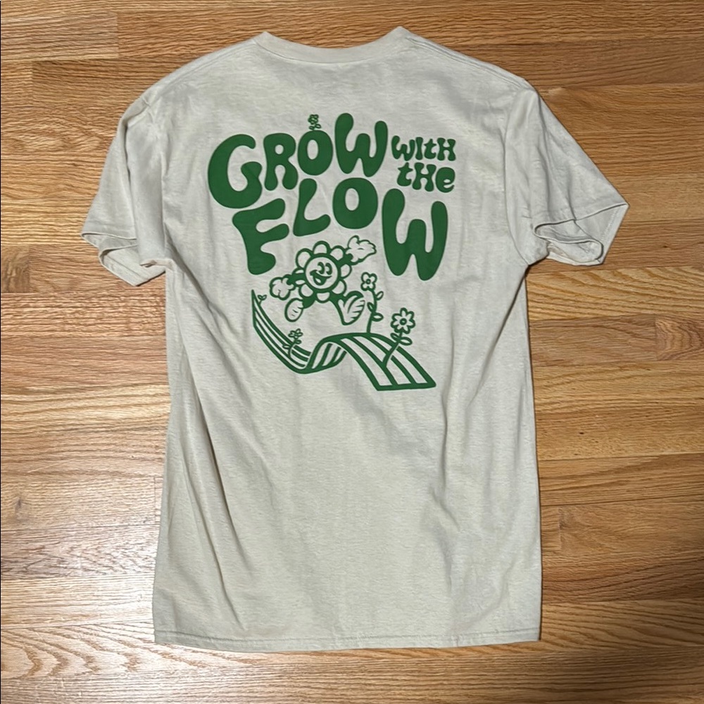 Men's Cream T-Shirt with Green Graphic - Picture 2 of 2